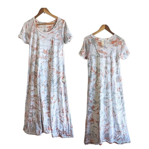 GILDA MIDANI Orange Cream & Gray Splatter Tie Dye 100% Cotton SS Maxi Dress Sz M - Picture 6 of 7